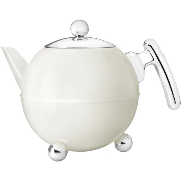 Bredemeijer 7304Wc Doppelwandige Teekanne Duet Bella Ronde 1. 2 Liter, Weiß Glänzend Chromfarbene Beschläge