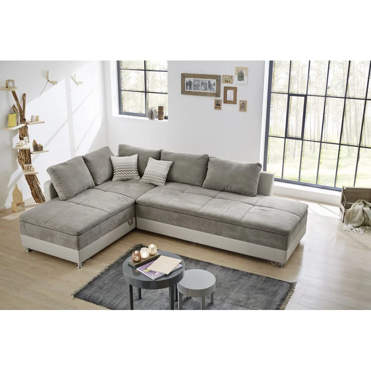 Ecksofa-Dauerschläfer Doppelbett Federkern Bettkasten Couch in Graubraun Beige – Bild 2