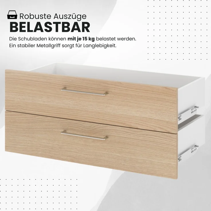 bümö flexi Aktenschrank abschließbar mit Flügeltüren & 2 Schubladen in Graphit/Eiche, Büroschrank mit werkzeuglosem Schnellmontage-Klicksysten in modularer Bauweise, FW48K2KG-G-E-BS – Bild 9