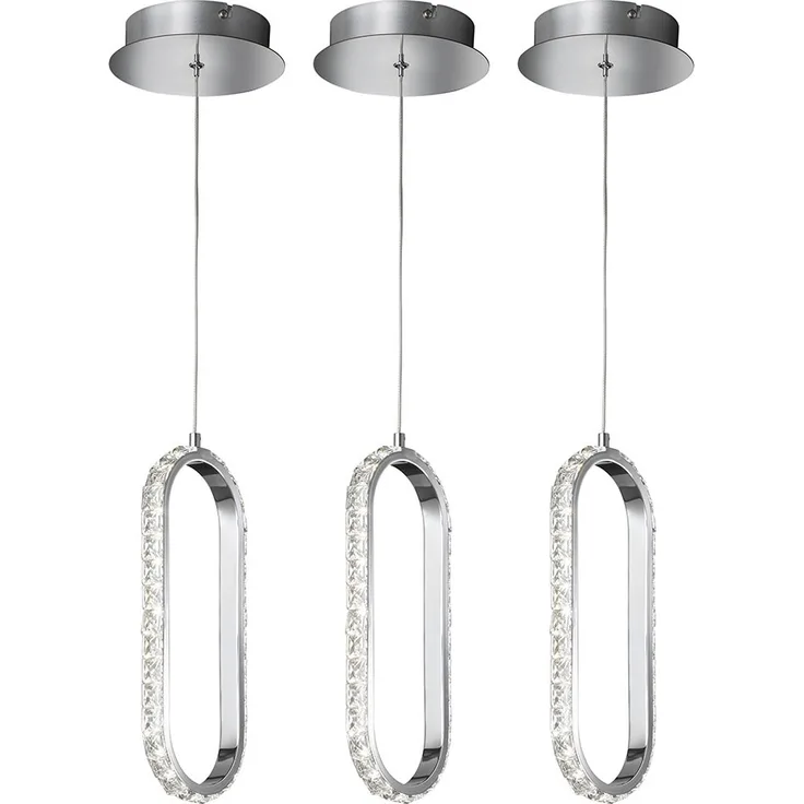 3er Set LED Hängeleuchte, Chrom, verstellbar, Dimmbar, H 150cm