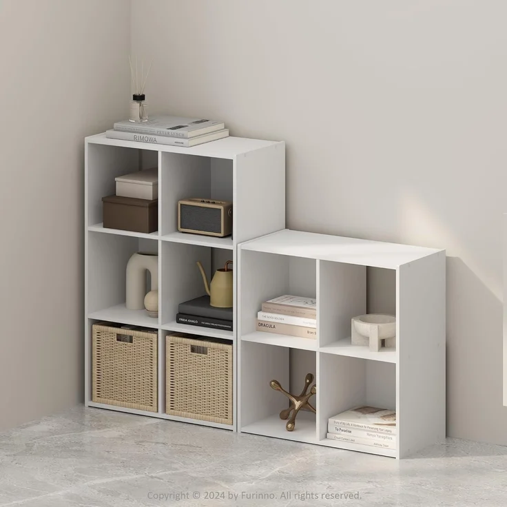 Furinno Pelli Kubischer Aufbewahrungsschrank, Bücherregal, 4 Würfel, Weiß – Bild 2