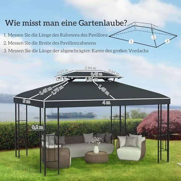 Outsunny Ersatzdach für Pavillon 3 x 4 m, wasserabweisend, Doppeldach, Polyester, Kohlegrau – Bild 3