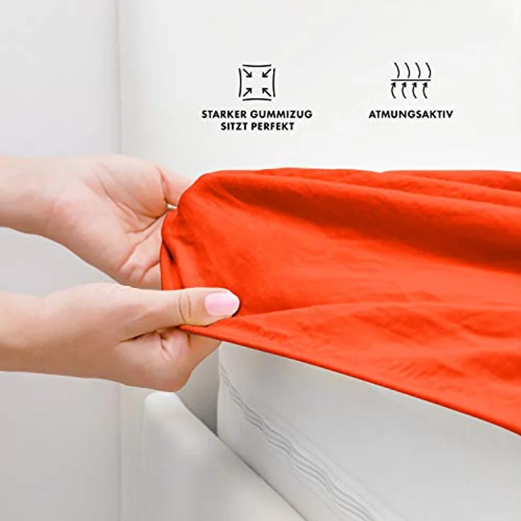 Jacobson Laken to GO Spannbettlaken Jersey Spannbetttücher Bettlaken 50% Baumwolle 50% Polyester (140x200-160x200 cm 1er Set, Orange) – Bild 4