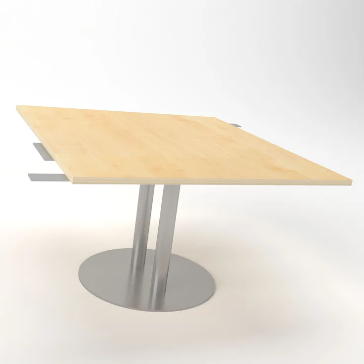 Rheinland Möbel Verkettungsplatte KONTI 120x130 cm – Erweiterungselement in Ahorn mit silbernem Tellerfuß, Anbautisch für KONTI Konferenztische 280/400/520 cm, modernes Verbindungselement für Besprechungstische