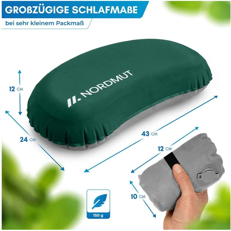 Nordmut Reisekissen aufblasbar & ergonomisch für Camping & Outdoor, kompakt & ultraleicht, Spar-Set, 1-tlg, Nordmut Rago + Kompressionsbeutel, Trekking, Schlafkissen für Nacht, waschbarer Bezug, Kompressionsbeutel – Bild 2