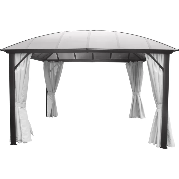 LECO Kuppeldachpavillon, Aluminium- und Stahlrohrgestell anthrazit, Polycarbonat-Dach grau-transparent, Polyester-Seitenteile lichtgrau, 3,65x3,65 m