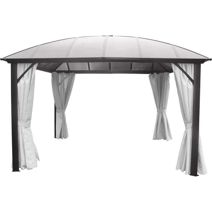 LECO Kuppeldachpavillon, Aluminium- und Stahlrohrgestell anthrazit, Polycarbonat-Dach grau-transparent, Polyester-Seitenteile lichtgrau, 3,65x3,65 m – Bild 1