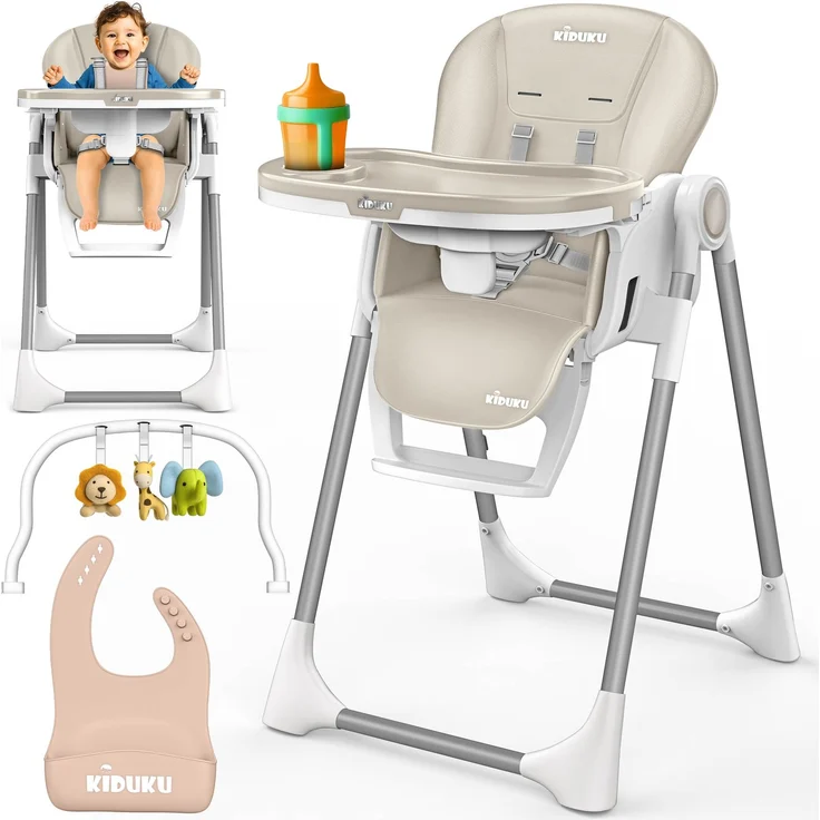 KIDUKU® Hochstuhl Baby 3in1 mit Neugeborenenaufsatz + Lätzchen, Spielbogen & Tisch | Kinderhochstuhl klappbar mit Liegefunktion | Kombihochstuhl höhenverstellbar | Babystuhl mitwachsend 0-36 Monate – Bild 6