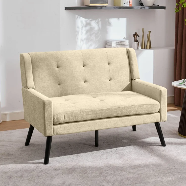 Sessel-Set aus Einzelsessel und Zweisitzer, mit Massivholzbeinen, 119x75x88 cm, Beige – Bild 4