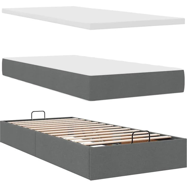 vidaXL Ottomane Bett mit Matratze & LEDs Dunkelgrau 90x200 cm Stoff 3312278 – Bild 7