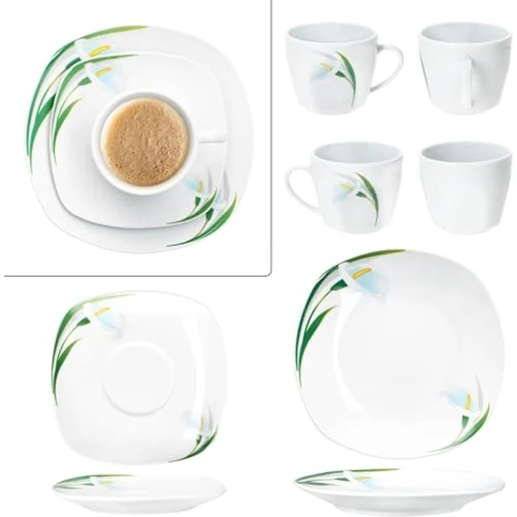 MamboCat Kaffeeservice 18tlg Kaffeeservice White Calla Porzellan 6 Pers. Tassen Untertassen, Porzellan – Bild 4