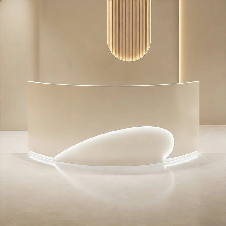 Muxing Empfangstheke mit LED-Beleuchtung, MDF, stabil & langlebig (1-St), sofort einsatzbereit, für Gewerbe & Praxis, 220×100 ×60, Beige – Bild 1