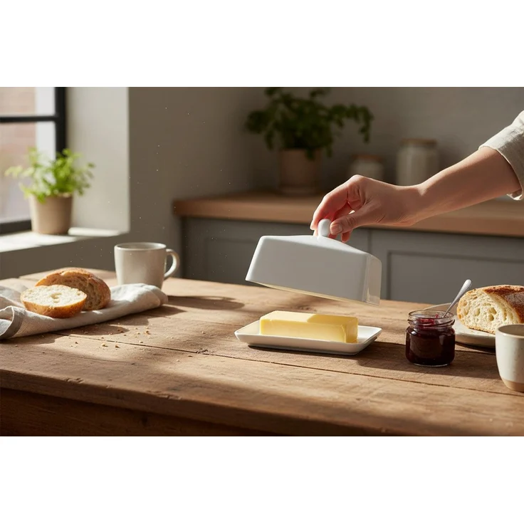 Maxwell & Williams Butterdose Maxwell & Williams Butterdose White Basics aus Porzellan 250 g, Porzellan, (2-tlg), Zeitloses Design aus hochwertigem Porzellan für 250 g Butter – Bild 3