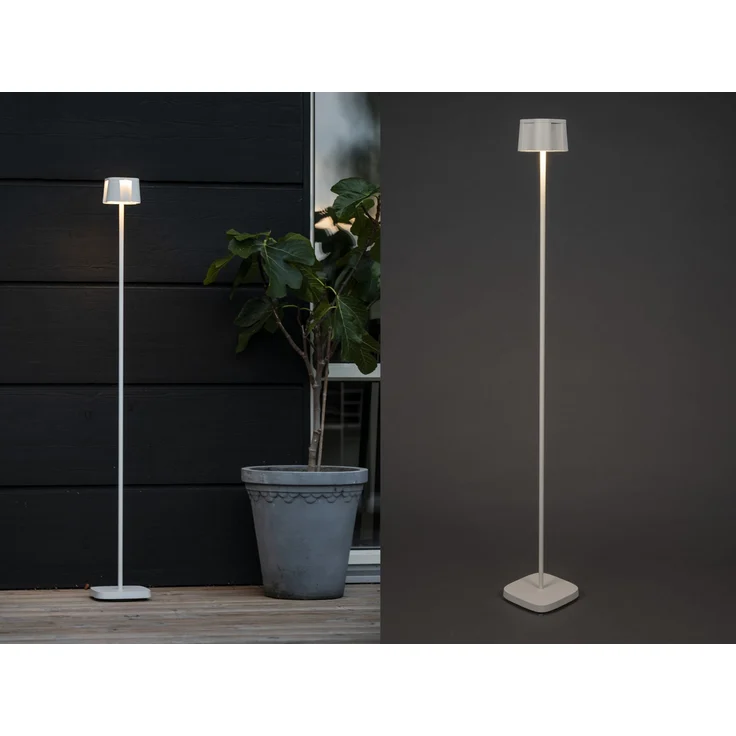 Akku Stehlampe NICE für Outdoor dimmbar, kabellos in Weiß, klein 120cm
