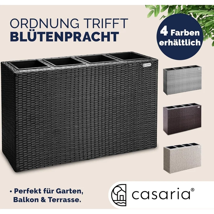 Casaria Pflanzkübel, 4 Innentöpfe Herausnehmbar Polyrattan 95x27x60cm Blumentopf Schwarz – Bild 6