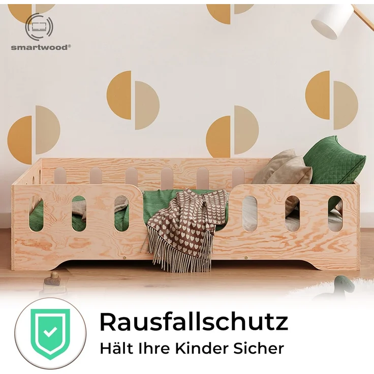 smartwood TILA 2 Kinderbett 80x190 mit Rausfallschutz und Lattenrost - Bodenbett Kinder Naturholz - Montessori Bett mit glatten Kanten - Betten für schnelle Montage - Bis zu 95 kg – Bild 6