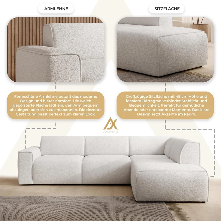 AX LIVING Couch Sofa L Form Didim L Weiß – 292 cm, stilvoll & bequem R – Bild 6