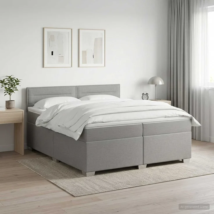 vidaXL Boxspringbett mit Matratze Hellgrau 200 x 200 cm Stoff 3450551 – Bild 1