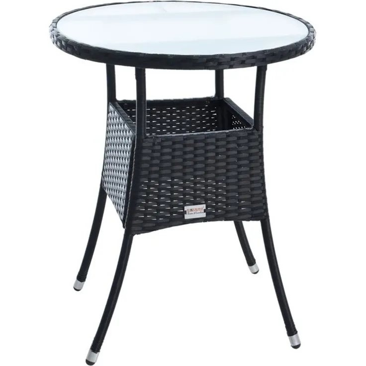 Beistelltisch Tisch Polyrattan Gartentisch Rattan Balkontisch Rund Schwarz