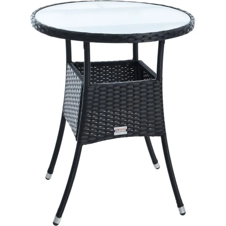 Beistelltisch Tisch Polyrattan Gartentisch Rattan Balkontisch Rund Schwarz – Bild 1