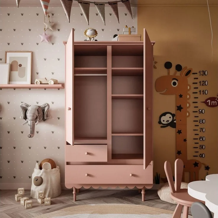Lookway Kinderkleiderschrank BABUSHKA Zweitüriger Kleiderschrank mit Schubladen (1x Schrank) – Bild 3