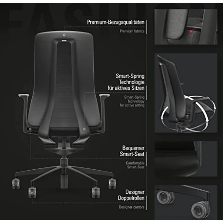 Interstuhl Pure Fashion Edition – Der Bürostuhl passt Sich an Gewicht und Bewegung des Nutzers an – ausgestattet mit der nachgewiesen ergonomischen Smart-Spring Technologie (Schwarz/Schwarz) – Bild 5