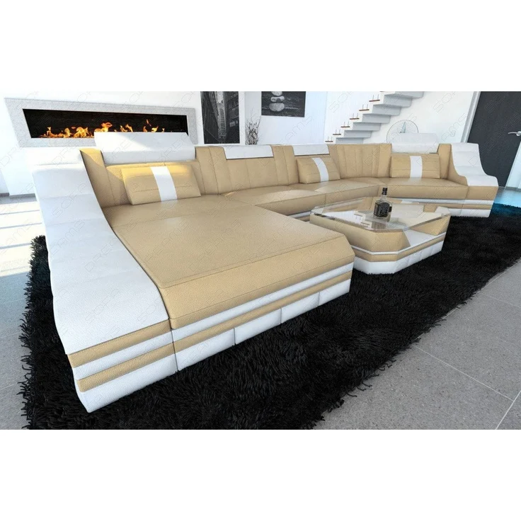 Mini Couch Turino C - Büffelleder - sandbeige-weiß - Links – Bild 3