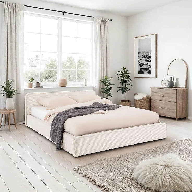 IDIMEX Polsterbett CURSIO, Doppelbett 140x200 cm mit Lattenrost in Cord-Optik Cremeweiß