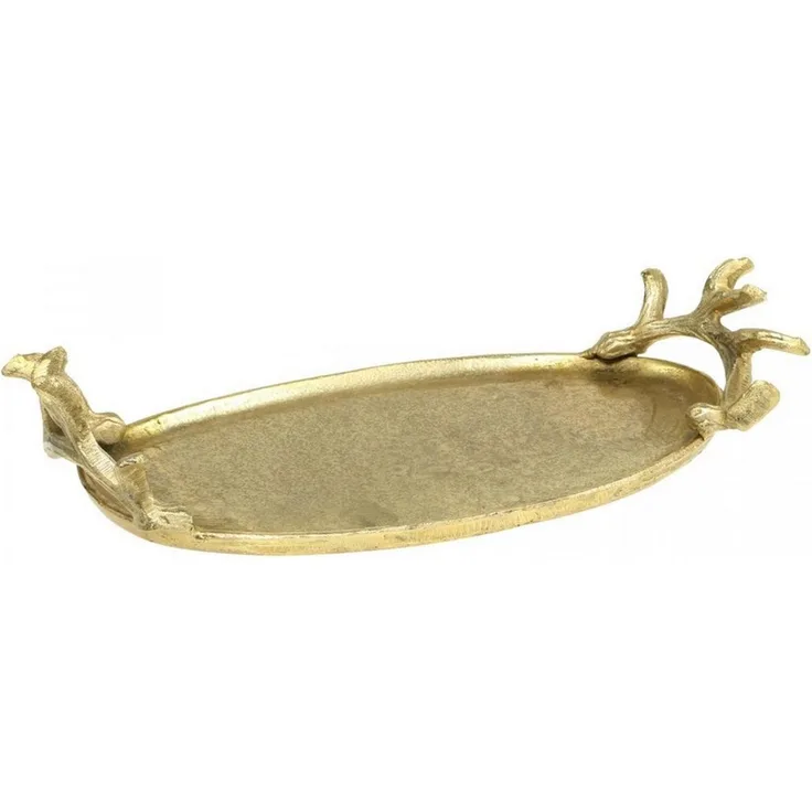 Florists Products Dekotablett Goldenes Deko-Tablett Hirschgeweih-Design Vintage Stil Oval