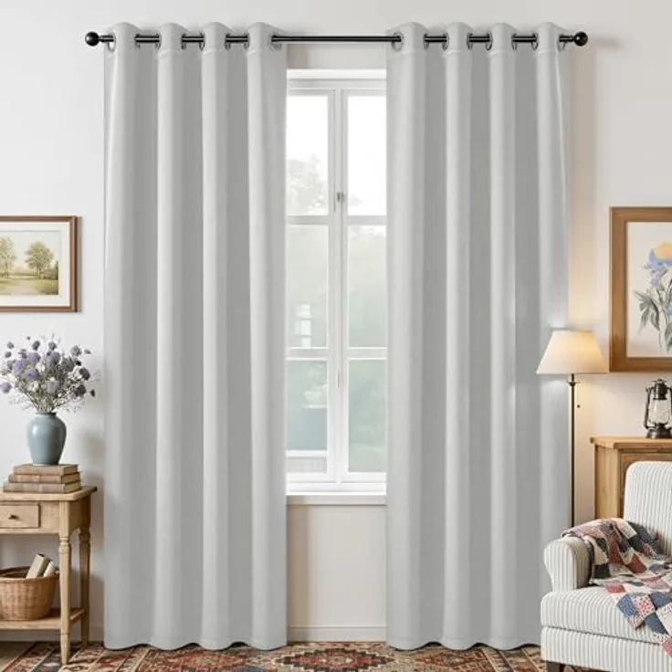 Joydeco Weiße Vorhänge, 308 cm lang, 2 Paneele, wärmeisoliert, Lange Vorhänge und Vorhänge, 2 Burgfarben, Weihnachtsvorhänge für Wohnzimmer, Schlafzimmer, Fenster (B 132 x L 308 cm, Grauweiß)