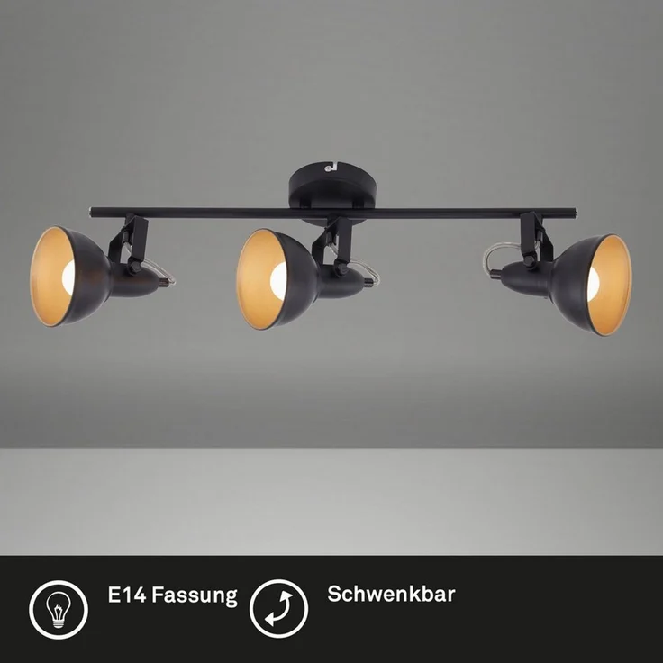 BRILONER - Deckenlampe Vintage schwenkbar, E14 Fassung, max. 40 Watt, Deckenleuchte, Lampe, Wohnzimmerlampe, Schlafzimmerlampe, Küchenlampe, Deckenstrahler, 55,4 x 10 x 18,1 cm, Schwarz-Gold – Bild 3