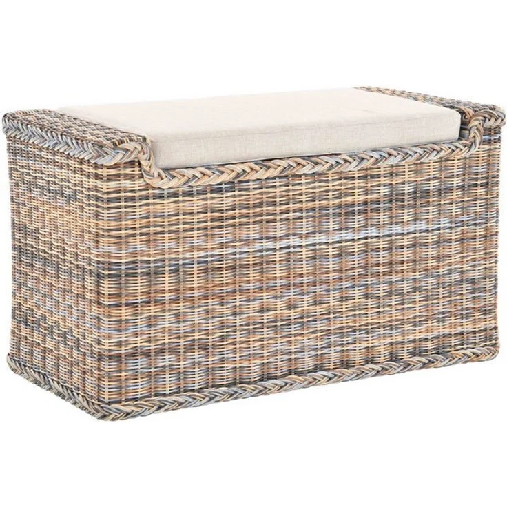 Krines Home Sitztruhe Rattan Wäschetruhe Sitzbank mit Stauraum Wäschesortierer 3 Fächer, mit Deckel – Bild 4