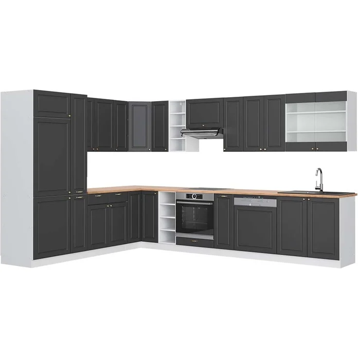 Eckküche Fame-Line Anthrazit-Gold/Weiß 347 x 60 cm , AP Eiche Vicco – Bild 1