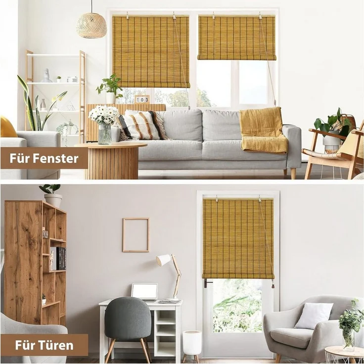 Rollo Bambusrollo Klemmfix, 40 x 130 cm, braun, Victoria M, verdunkelnd, ohne Bohren, freihängend, Klemmfix, Klemmfix, Bambus – Bild 3