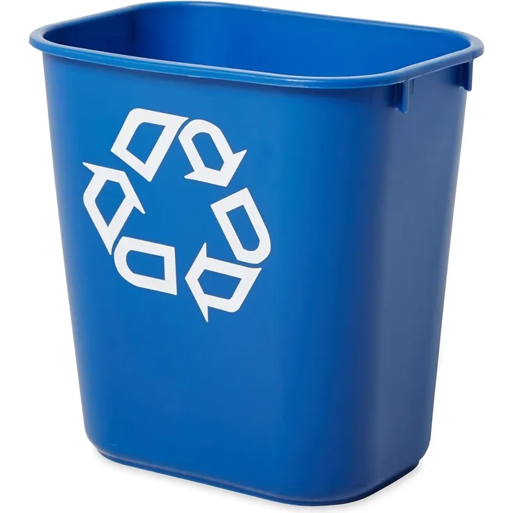 Rubbermaid Papierkorb, 12,9 Liter, rechteckig, PE, blau mit Recycling-Logo, Maße: (B)289 x (T)210 x (H)308 mm (FG295573BLUE / 2955-73-BLU)