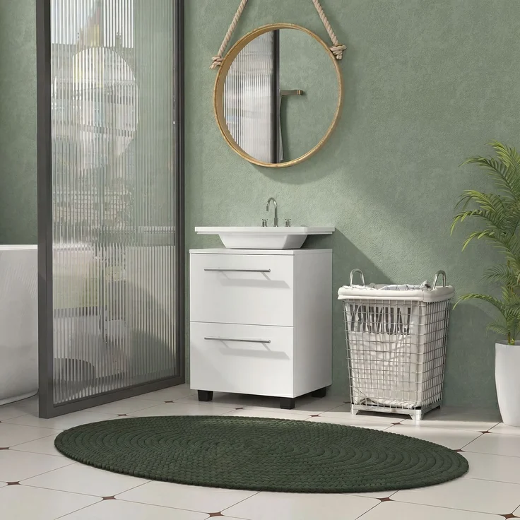 Badezimmerschrank, Waschbecken-Kommode mit Schublade, kompakt, Spanplatte, Weiß--Weiß--59x35.5x41.5cm--YOUDENOVA – Bild 3