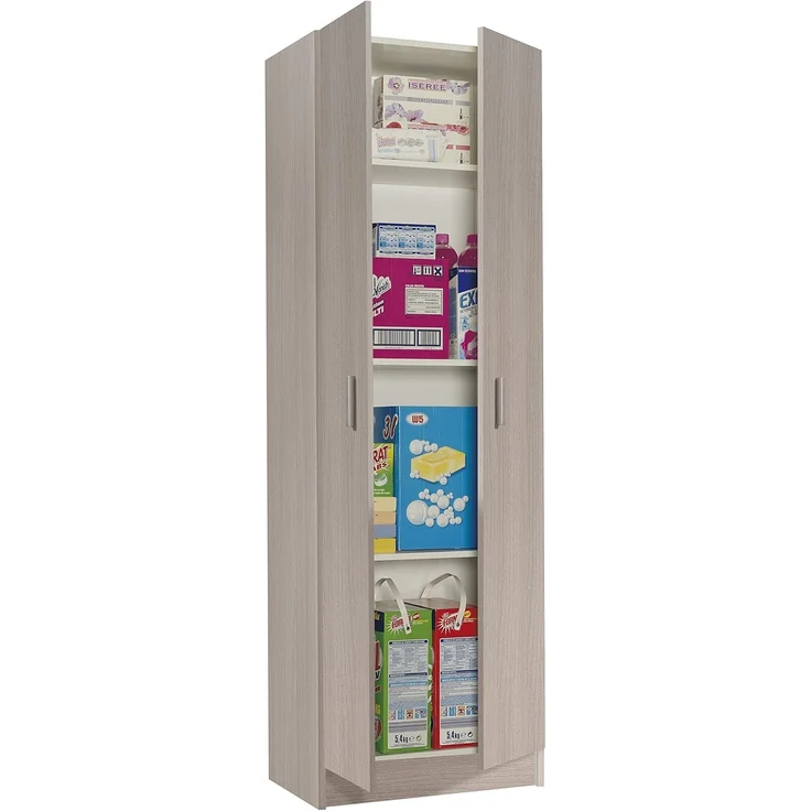 Mehrzweck-Kleiderschrank mit zwei Flügeltüren und drei verstellbaren Einlegeböden, Eichenfarbe, 59x37 x H180 cm – Bild 5