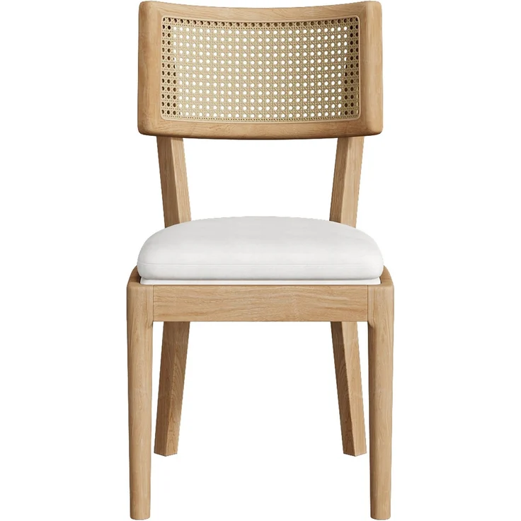 Esszimmerstuhl-Set 4er-Set 88×50×58cm aus Massivholz mit Rattan-Rückenlehne und Leinenpolster in Holzfarbe – Bild 7