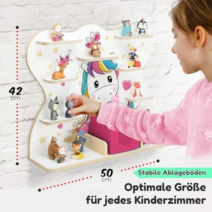 stadtecken Holzregal für Musikbox I Geeignet für die Toniebox und ca. 50 Tonies I Perfekte Tonie Aufbewahrung im Kinderzimmer I Zum Aufstellen oder Aufhängen (Lovely Pony, Groß) – Bild 3