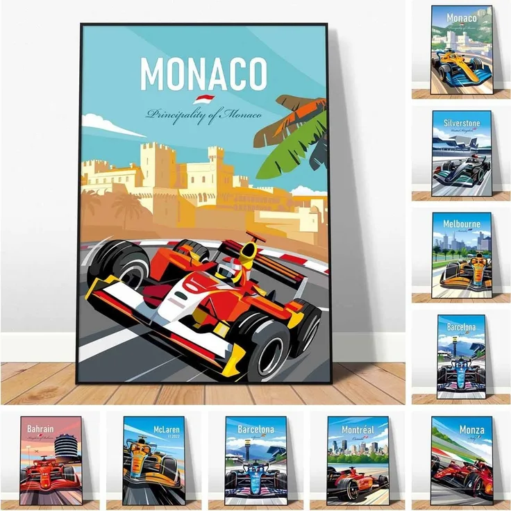 Poster Formel 1 Länder Städte Rennstrecke Rennfahrer Rennwagen · Deko Print ohne Rahmen - E Bahrain / 40x50 cm