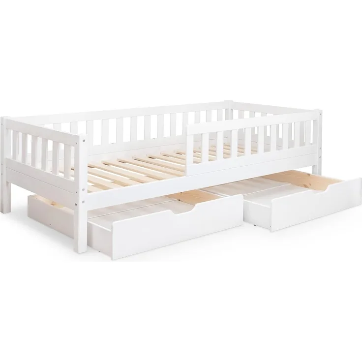 Ehrenkind Kinderbett mit Rausfallschutz aus massivem Kieferholz, Kinderbett 90x200 cm (zeitlos, hochwertig und auch für ältere Kinder geeignet, aus FSC zertifiziertem Holz), Jugendbett, Kinderbett mit Rausfallschutz