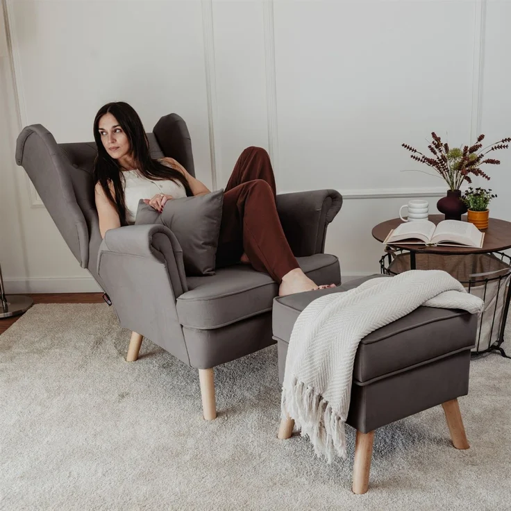 Sessel Ohrensessel ALISON inkl. Hocker in Stoff Trinity Dunkelgrau – Bild 3