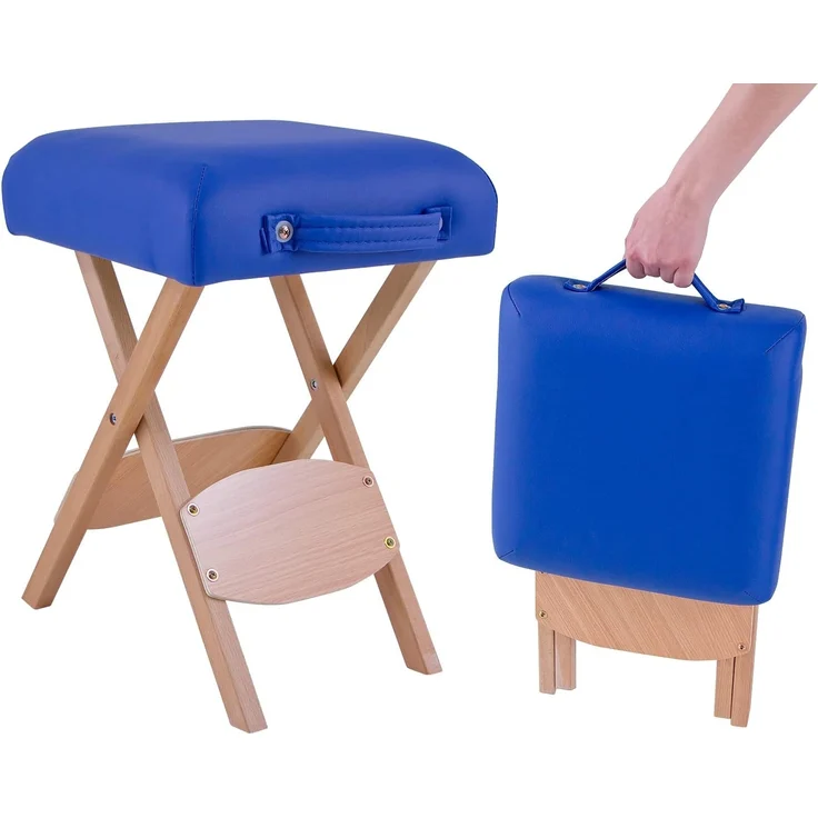 QUIRUMED Klapphocker aus Holz mit Sitz, gepolstert in der Farbe Lila, Mehrzweck, Beistelltisch, Fußstütze, Kunstleder, transportabel, bis 100 kg, 33 x 33 x 48 – Bild 3