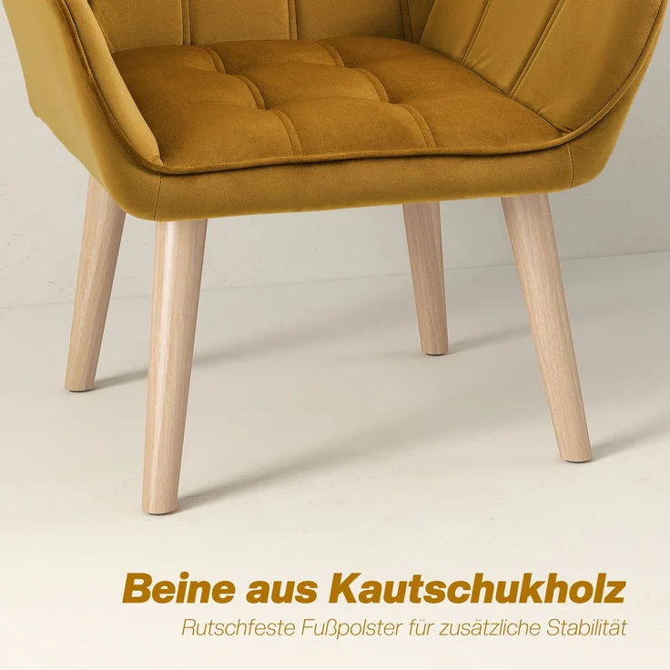 Ohrensessel Einzelsessel Relaxsessel mit Samt, skandinavisch, erhöhte Beine, samtartiges Polyester, Gelb 67x61,5x71 cm--Gelb--67x61.5x71cm--YOUDENOVA – Bild 6