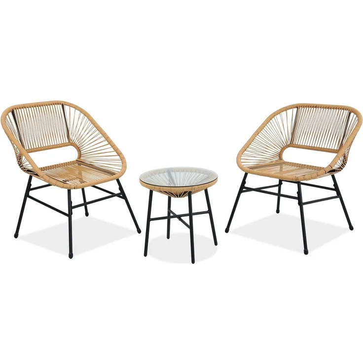 Beautysofa Gartenlounge-Set MALIKA Balkonmöbel, (Stahlgestell pulverbeschichtet, Polyrattan-Optik, 3-tlg, 2 Gartensessel + 1 Couchtisch), gehärtete Glasplatte 5 mm, wetterbeständig, stabil – Bild 2