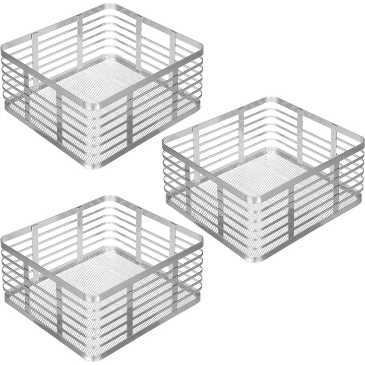 mDesign Allzweckkorb Gitterbox Drahtkorb Aufbewahrung 3er Set Metall Silber – Bild 1