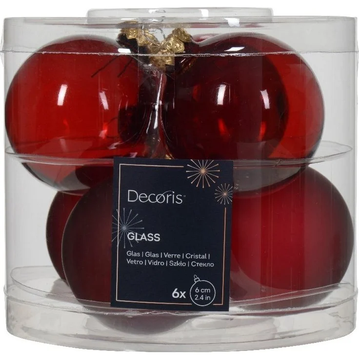 Kaemingk Weihnachtsbaumkugel, Weihnachtskugeln Glas 6x6 cm Stück - Ochsenblut transparent – Bild 1