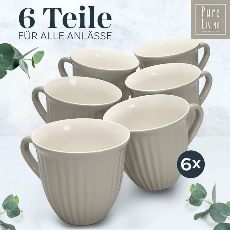 PURE LIVING INTERIOR DESIGN Geschirr-Set Hygge Becher, 6er-Set, 435 ml, Hellbraun Steingut (6-tlg), 6 Personen, Steingut – Bild 2