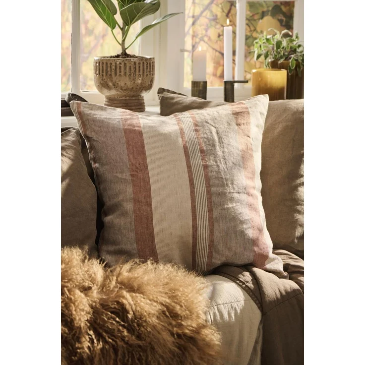 Ib Laursen - Kissenbezug Kissenhülle 50x50cm Beige Braun Rost Gestreift 6249-00 – Bild 2