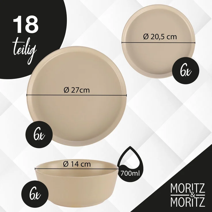 Moritz & Moritz NORDIC 18tlg Geschirrset Taupe – Bild 2